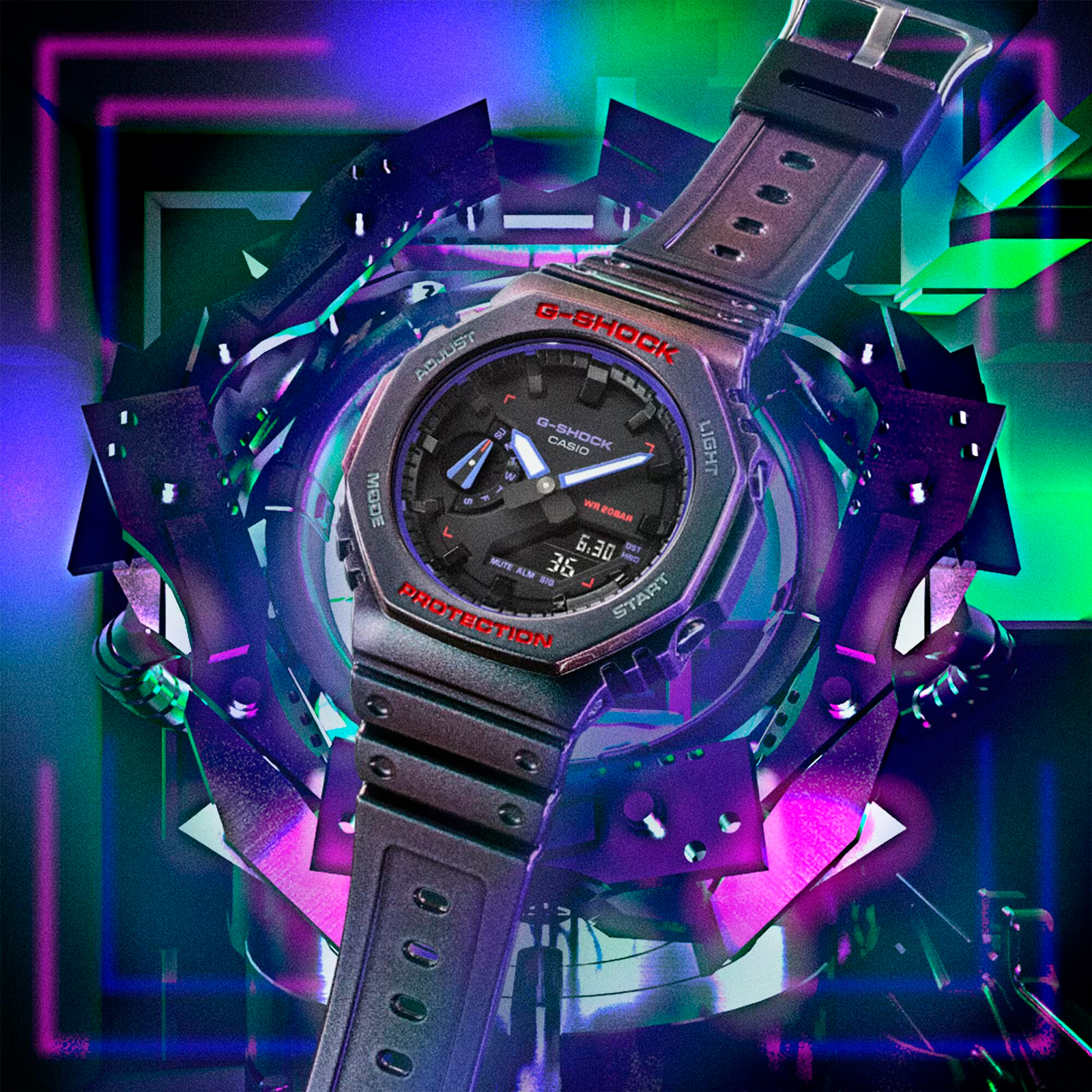 Reloj G-SHOCK GA-2100AH-6ADR Carbono/Resina Hombre Purpura/Verde